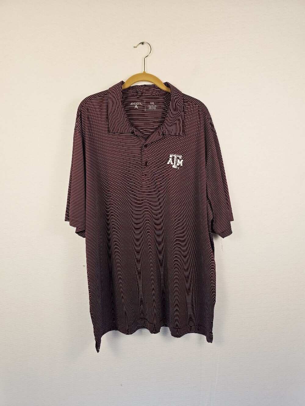 Antigua Texas A&M Maroon Striped S Sleeve 1/4 Button Poly Polo Shirt. Mens XXL - Picture 2 of 9